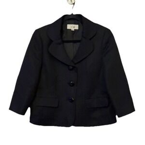 Le Suit Kasper Size 10 3 Button Blazer Jacket Career Work Business Black Pockets